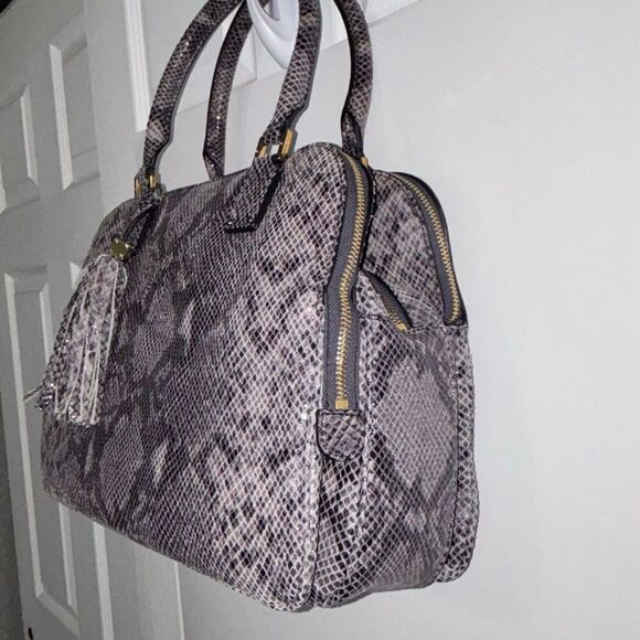 NEW Tory Burch Thea snake print 3 zip compartment purse bag satchel gray leather - Picture 4 of 9